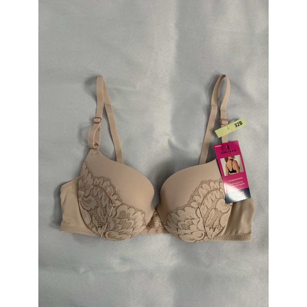NEW Maidenform Love the Lift Plunging Push-Up Bra Size 32B DM9900 Peach Lace